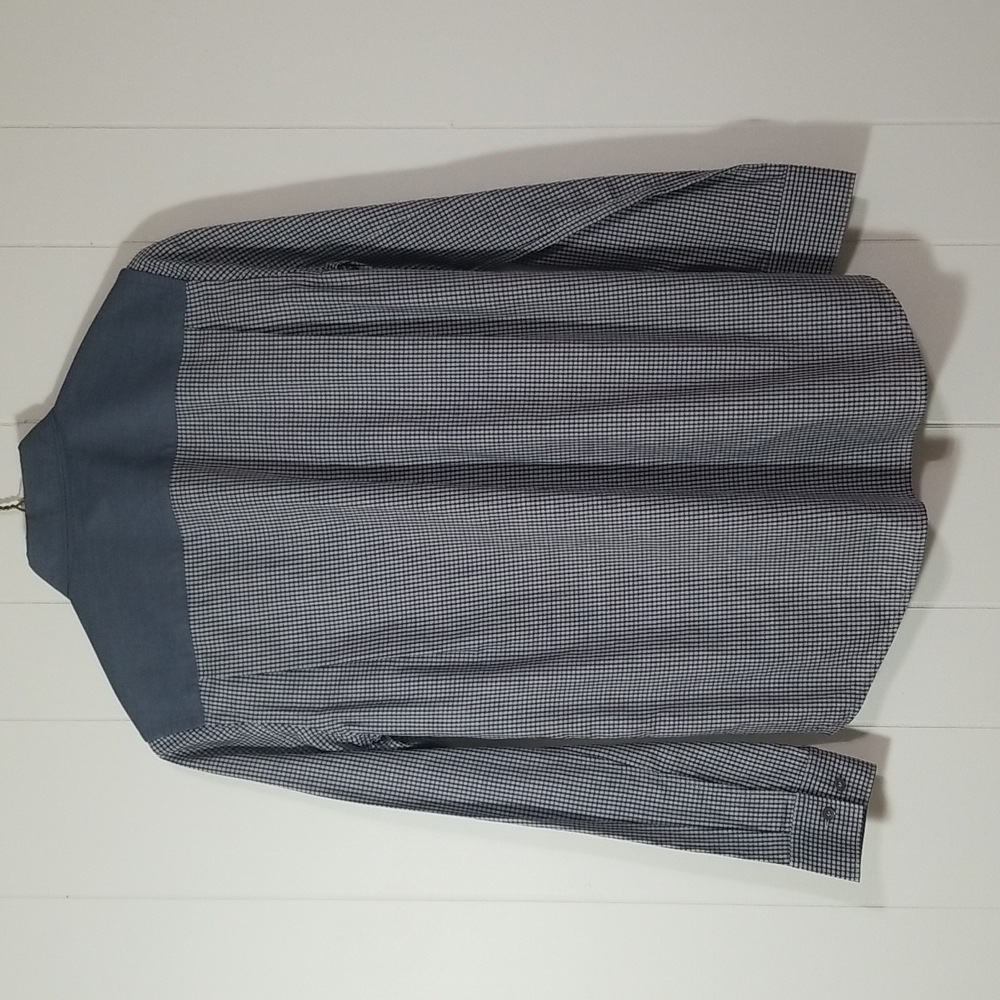 Theory Tiny Check Plaid Collared Button Up Chambr… - image 8